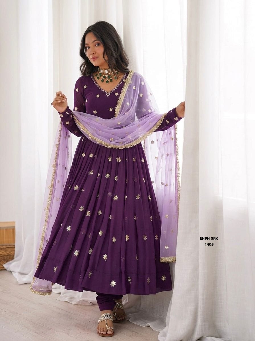 Women's Anarkali Salwar Suit Set with Embroidered Dupatta